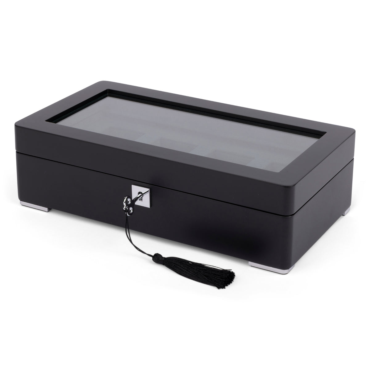 Black 4 Watch Display Lock Box With Green Velvet