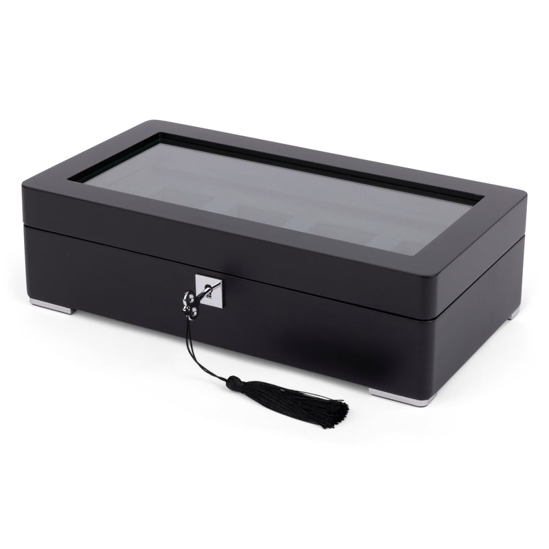 Black 4 Watch Display Lock Box With Green Velvet
