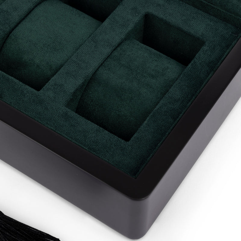 Black 4 Watch Display Lock Box With Green Velvet