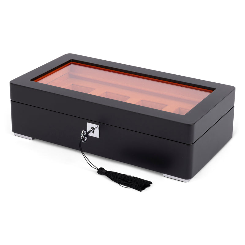 Black 4 Watch Display Lock Box With Orange Velvet