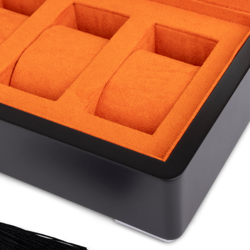 Black 4 Watch Display Lock Box With Orange Velvet