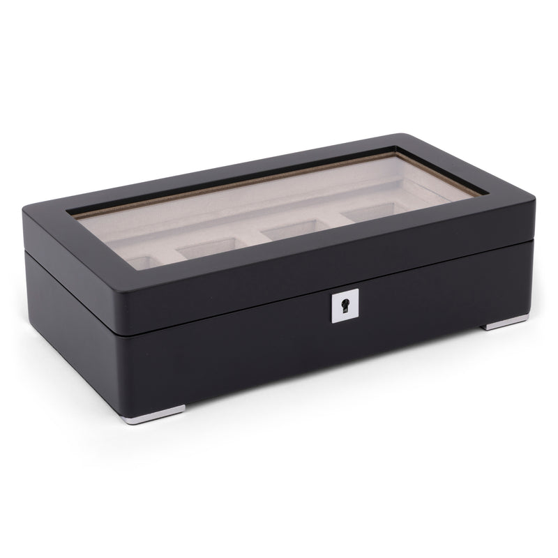 Black 4 Watch Display Lock Box With Tan Velvet