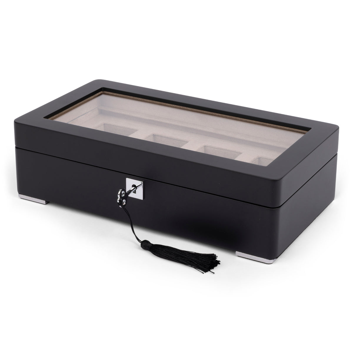 Black 4 Watch Display Lock Box With Tan Velvet