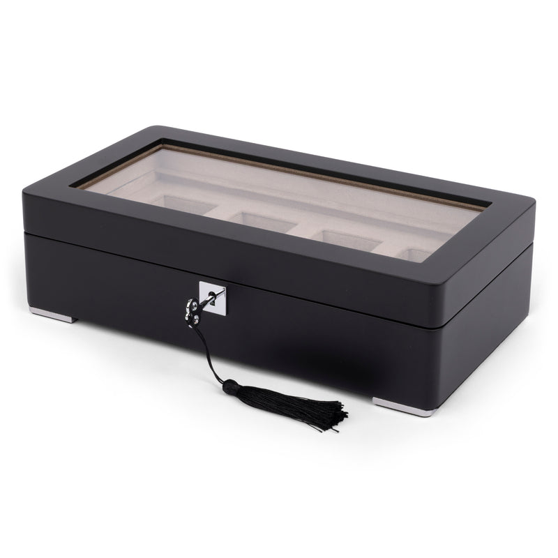 Black 4 Watch Display Lock Box With Tan Velvet