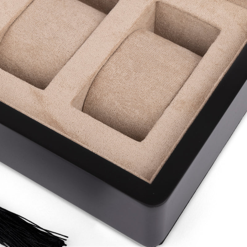 Black 4 Watch Display Lock Box With Tan Velvet