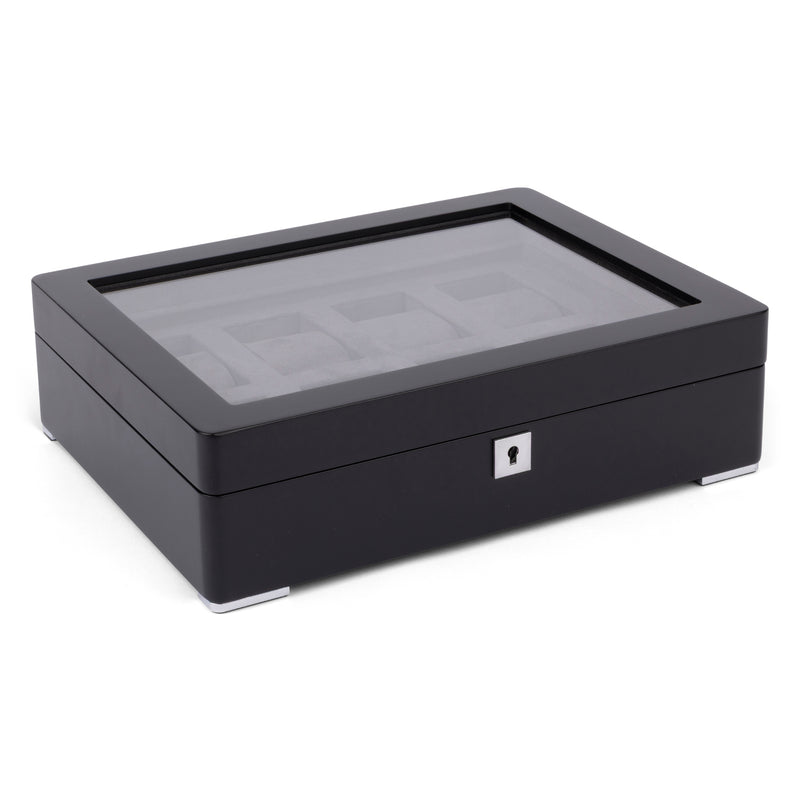 Black 8 Watch Display Lock Box With Charcoal Velvet