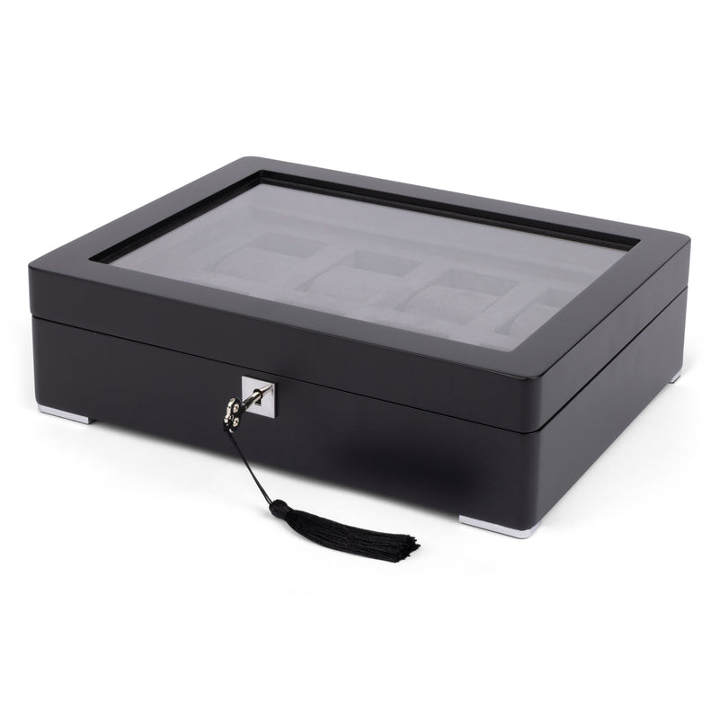 Black 8 Watch Display Lock Box With Charcoal Velvet
