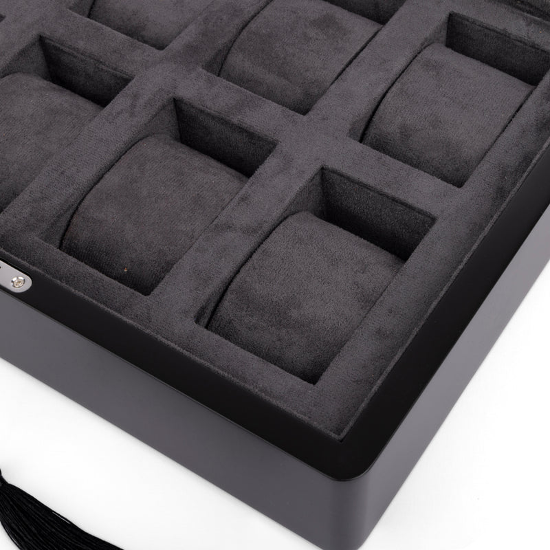 Black 8 Watch Display Lock Box With Charcoal Velvet