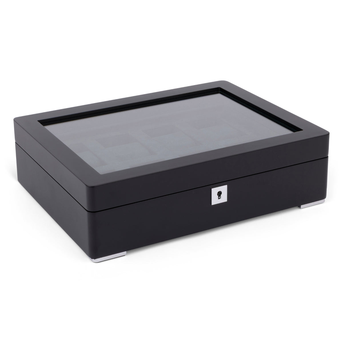 Black 8 Watch Display Lock Box With Green Velvet