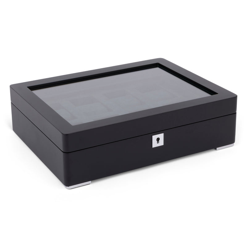 Black 8 Watch Display Lock Box With Green Velvet