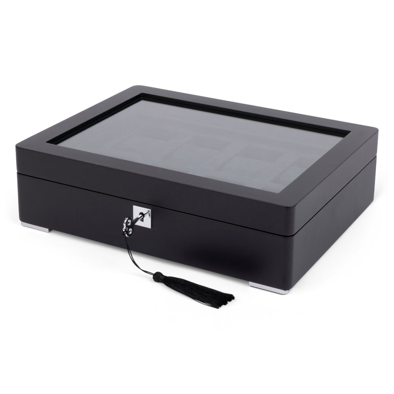 Black 8 Watch Display Lock Box With Green Velvet