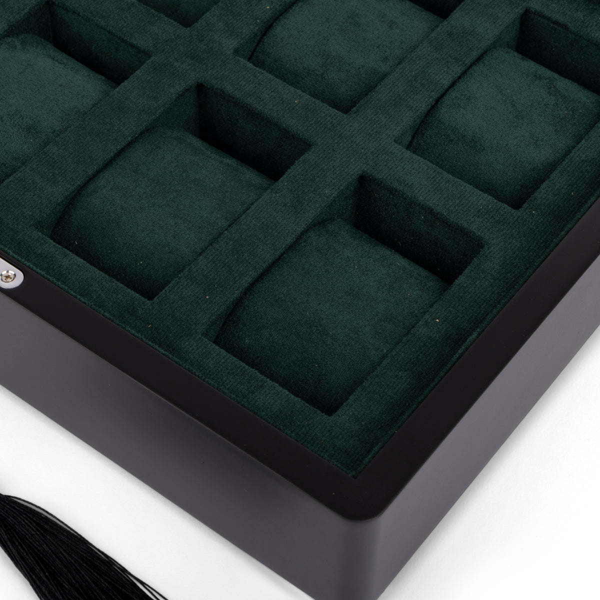 Black 8 Watch Display Lock Box With Green Velvet