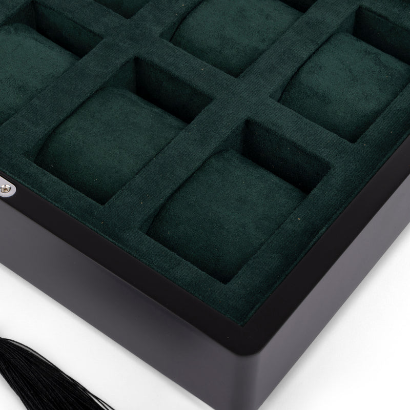 Black 8 Watch Display Lock Box With Green Velvet