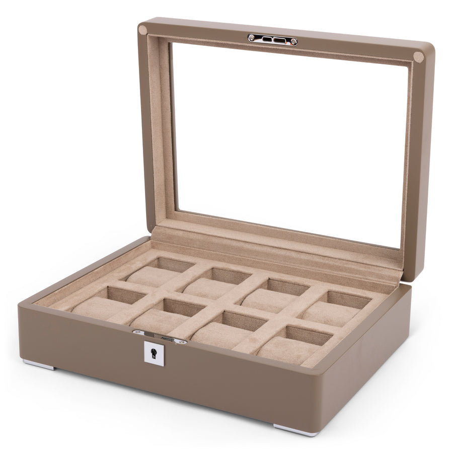 Tan 8 Watch Display Lock Box With Tan Velvet