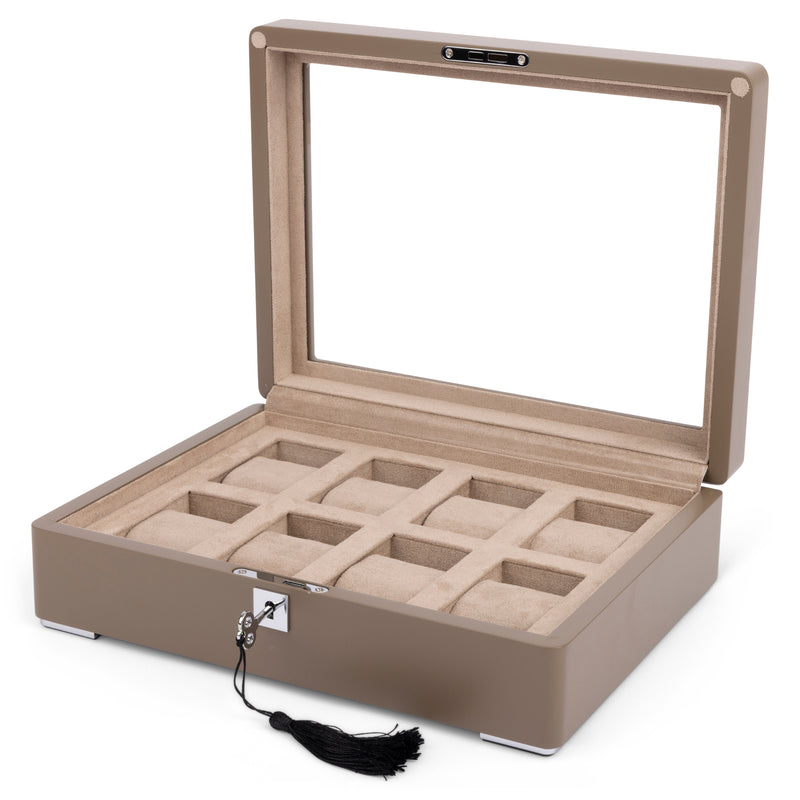 Tan 8 Watch Display Lock Box With Tan Velvet