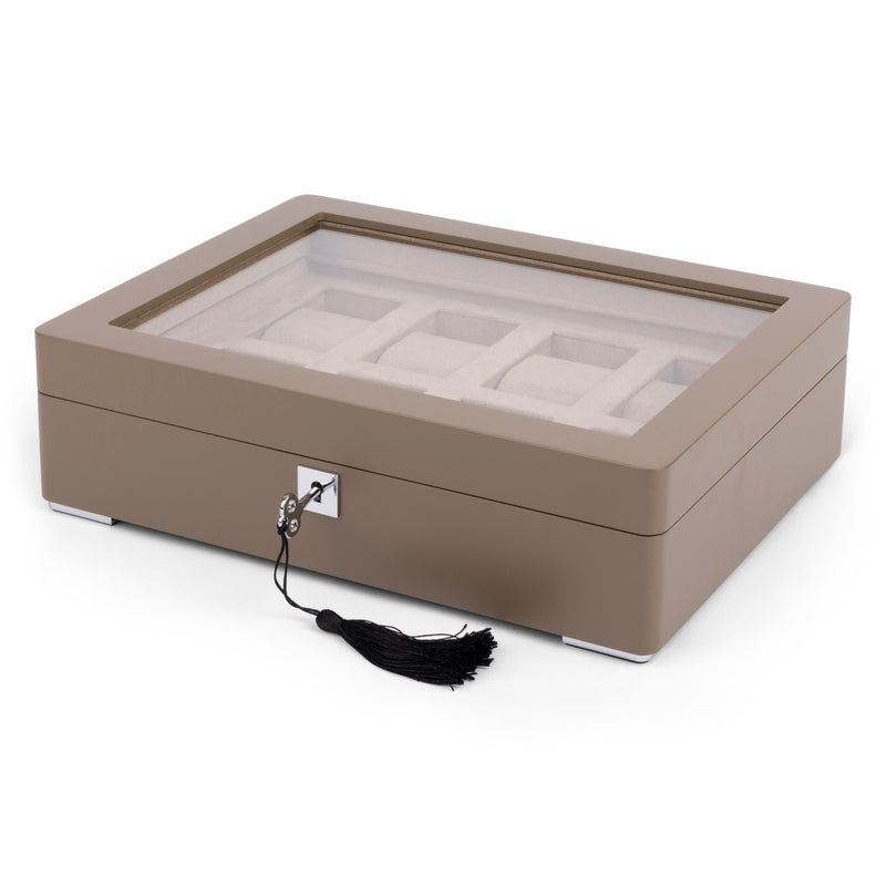 Tan 8 Watch Display Lock Box With Tan Velvet