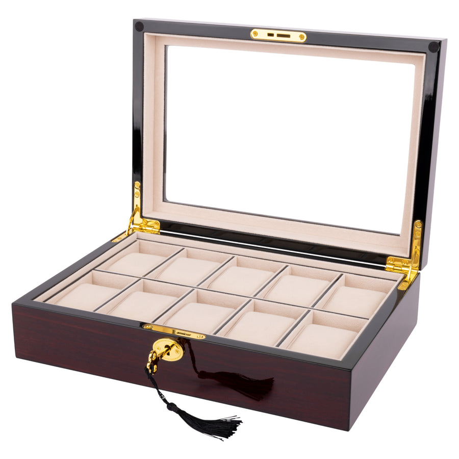 Dark Cherry Display 10 Watch Lock Box