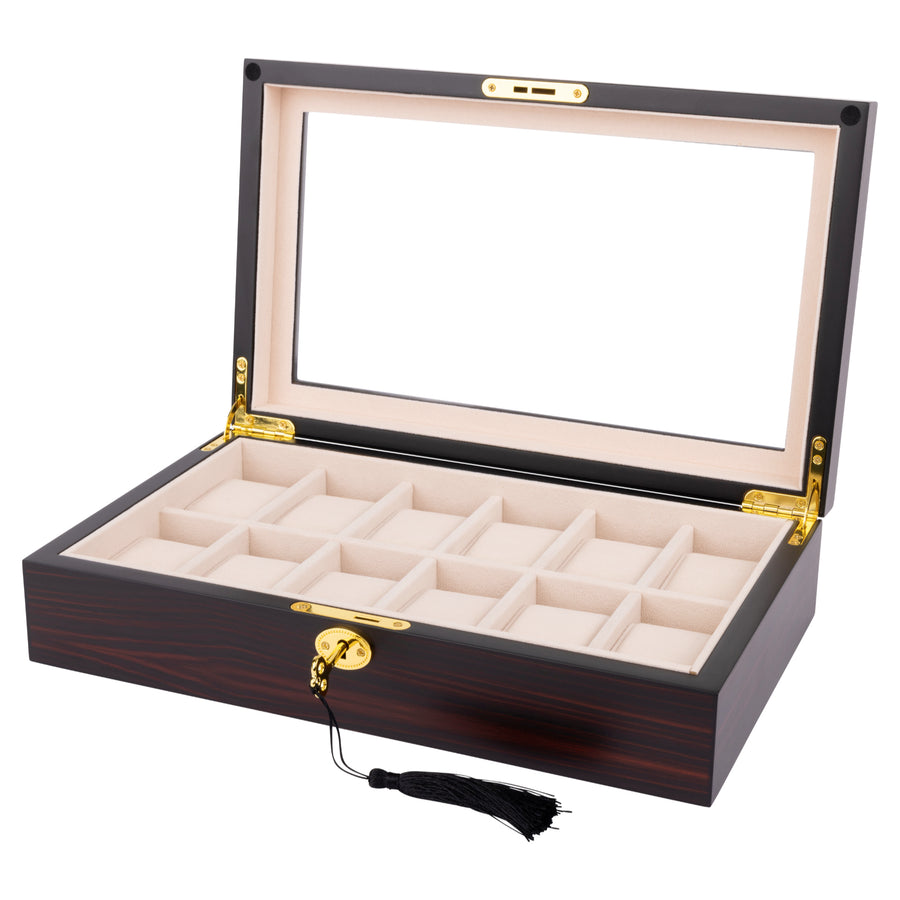 Ebony Display 12 Watch Lock Box