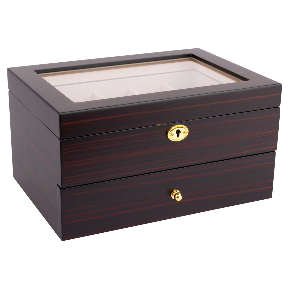 Ebony Display 20 Watch Lock Box with Drawer