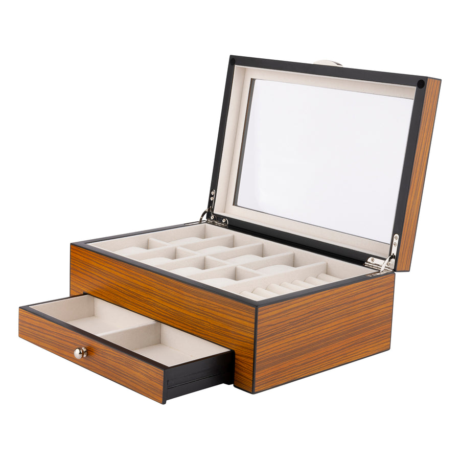 Zebra Wooden 8 Watch and Jewellery Box With Drawer