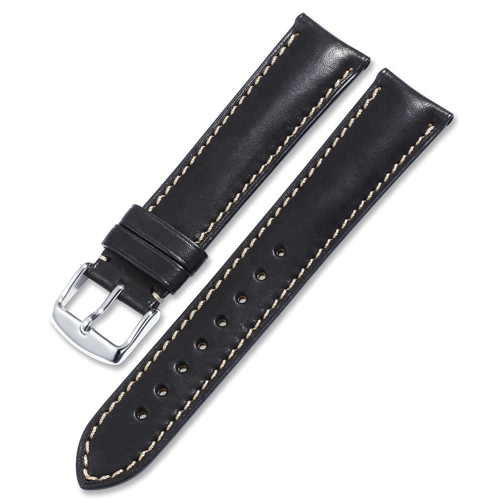 Black Leather Tan Stitch Watch Strap