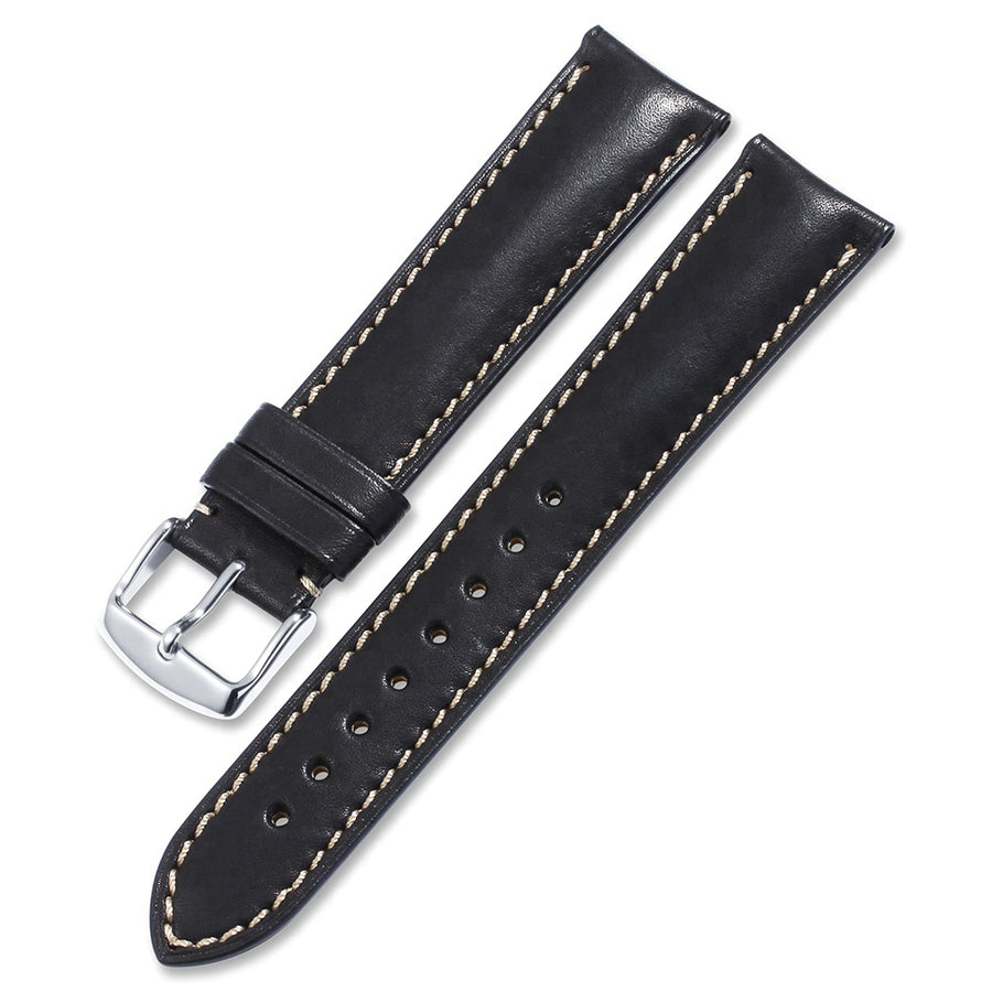 Black Leather Tan Stitch Watch Strap